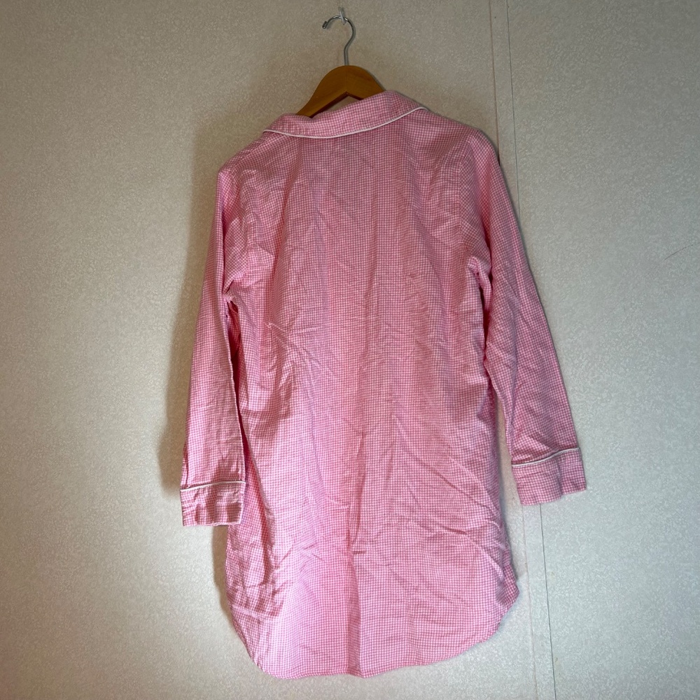 vintage lauren ralph lauren flannel pink white gingham check button up pajamas L - Picture 5 of 8